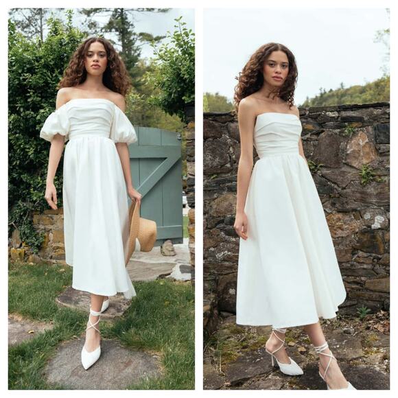 Jenny Yoo Dresses & Skirts - Jenny Yoo Marcelle Detachable Puff Sleeves Midi Ivory Dress Size 6